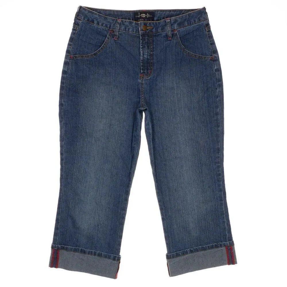 Lei Crop Capri Jeans Size 16 1/2 Girls Cuffed Blue Denim Measures 31 x 21.5